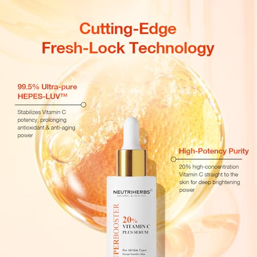 NEUTRIHERBS Advanced 20% Vitamin C Serum for Face, Renew Glow Brightening & Anti-Aging, Antioxidant Even Skin Tone Boost Collagen, All Nature Serum for Women And Men- 0.77 Fl Oz