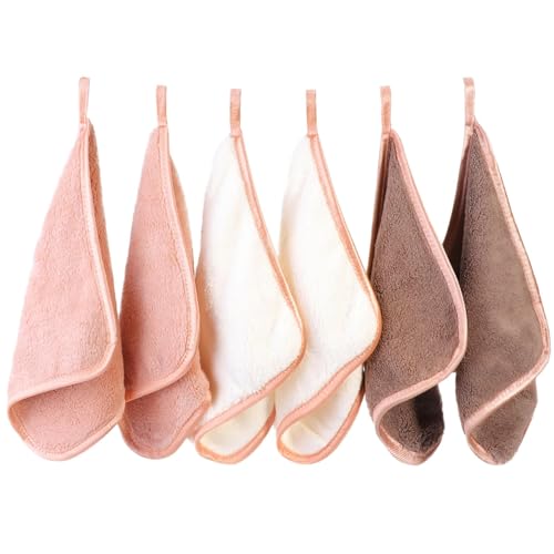 PHOGARY Microfiber Makeup Cloths Washable, 6 Pack Reusable Makeup Eraser Cloth for Face, Erase Your Face Washcloths, Reusable Make Up Remover Cloths for Face Towel - Gentle on Skin (8 x 8in, Brown)