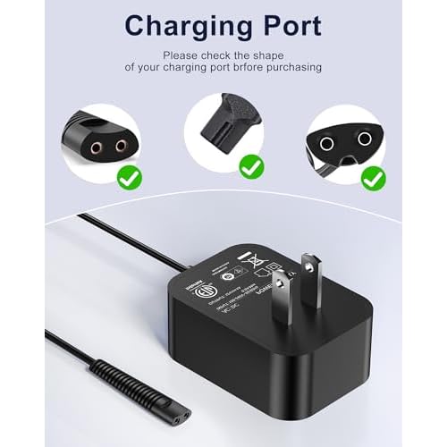 WUKUR 12V Charger Compatible with Braun Shaver Series 3/7/5/1/9, Charging Cord for Braun Electric Razor Shaver Trimmer 3040s, 310s, 340S, 5190cc, 5040s, 740S, 7865, 9290cc, 9095cc Replacement Adapter