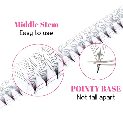 TDANCE Premade Eyelash Extensions 320 Fans - Heat Bonded Middle Stem Volume Lash Fans (320-10D-0.03-C-8-15mm)