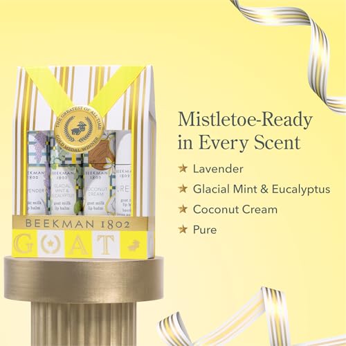 Beekman 1802 The Perfect Pucker 4-Piece Lip Balm Gift Set ? Assorted Scents, Nourishes, Hydrates & Softens Lips, Prevents and Treats Dry & Chapped Lips, Cruelty-Free Lip Care