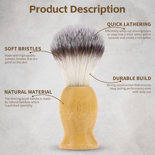 2 Pack Shaving Brush, Bamboo Handle Shave Brush with Synthetic Badger Hair, Soft Bristle Shaving Brush for Bearded Men