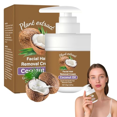 Facial Depilatory Cream, 100ML Coconut Facial Hair Removal Cream for Women for Upper Lip & Chin for Women for Sensitive Skin, Gentle and Non-irritating (/3.52 FL.OZ)