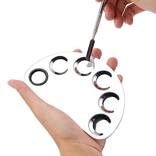 JAPCHET 4 Pack Stainless Steel Metal Makeup Mixing Palette, 6¡¿4 Inch Makeup Palette with Spatula Makeup Palette Mixer Tray for Color Mixing and Makeup, Silver