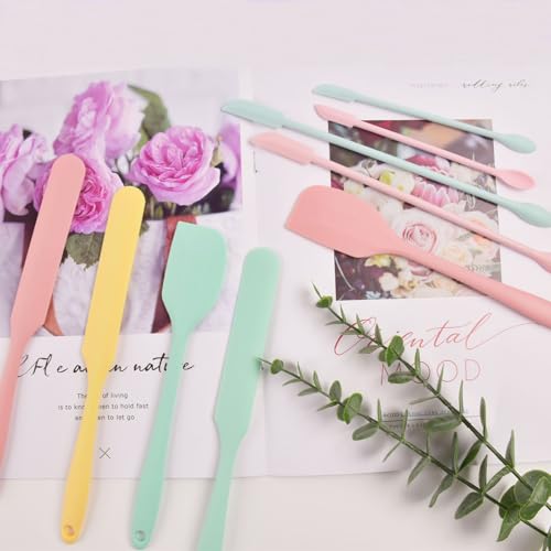 9 Pieces Wax Stick Non-stick Wax Spatulas Silicone Reusable Beauty Makeup Spatulas Different Sizes Silicone Scrapers for Cosmetic Bottles Hard Wax Stir Sticks Set Hair Removal Waxing Applicator