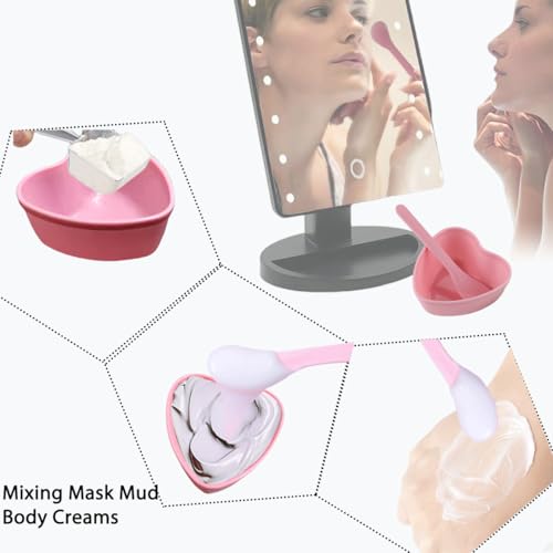 5 Sets Plastic Heart Shaped Facial Mask Mixing Bowl, Pink Facemask Bowl DIY Skin Care Mixing Tool Kit with Spatulas for Mud Masks, Home Salon, and Beauty Salon Use, Face Mask Applicator Tool(5 Pcs)