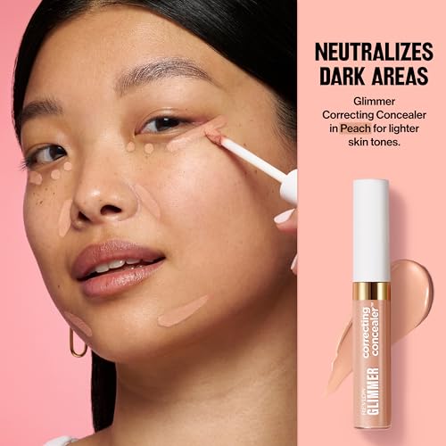 Revlon Glimmer Correcting Concealer, Liquid Under Eye Makeup, Made with Caffeine, Vitamin C, & Stevioside, 101 Peach, 0.3 fl oz