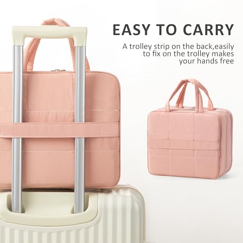 HBlife Travel Toiletry Bag with Jewelry Organizer for Women, Puffy Hanging Travel Bag for Toiletries with Trolley Belt, Waterproof Makeup Cosmetic Bag Organizer, Travel Accessories Essentials(Pink, M)