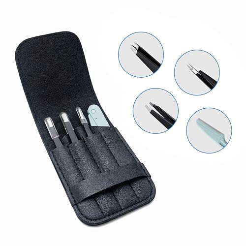 MGER Tweezers Set - Professional Stainless Steel Tweezers for Eyebrows - Great Precision for Facial Hair, Splinter and Ingrown Hair Removal