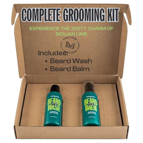 Men Rock Beardy Beloved Awakening Essential Beard Kit - Sicilian Lime - Beard Balm and Wash - Mens Face Care Kit - Skincare Products for Men - 2 Pc