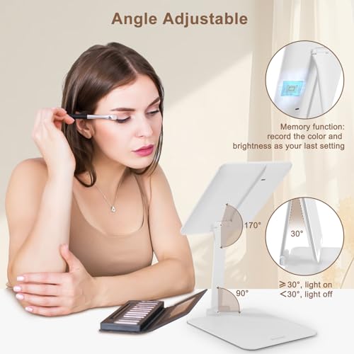 Lighted Travel Mirror with Rechargeable Light, Adjustable Stand & 3 Light Colors