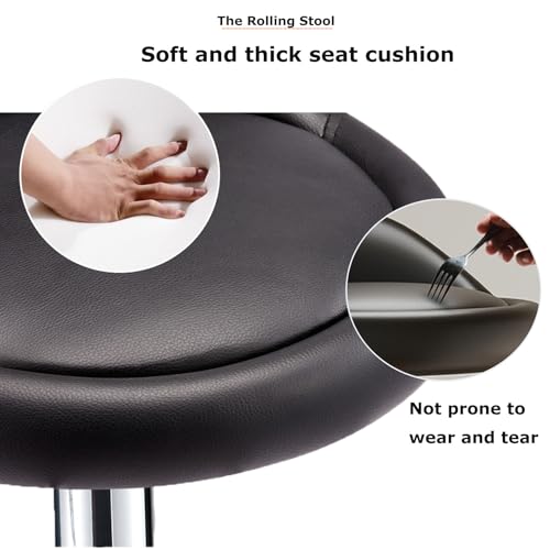 Yuelong Rolling Stool with BackRest and Wheels - Adjustable Height Swivel Stool Chair PU Leather Multi-Purpose Drafting Salon Tattoo Office SPA Shop