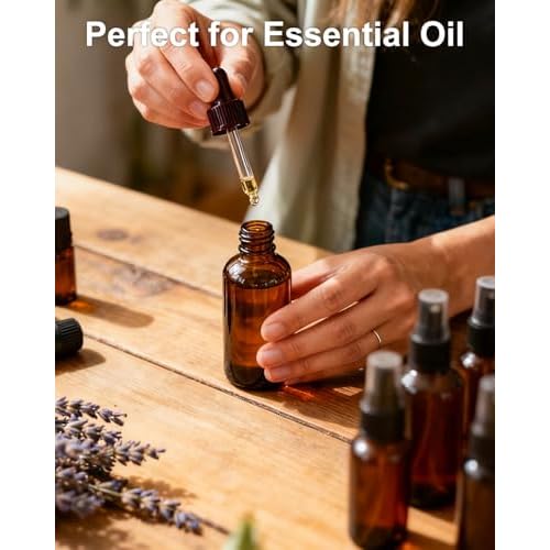 KEYWING 35 Pack Small Amber Glass Spray Bottles for Essential Oils, 4oz Empty Fine Mist Mini Spray Bottles, Refillable Containers for Hair, Travel, Plants, Cleaning, Skin Care