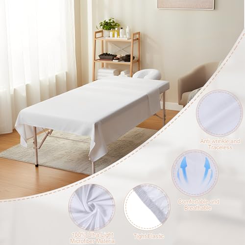 SHENLIU 4 Sets Massage Table Sheets Sets, 3 Piece/Set Premium Microfiber Extra Thick Massage Sheet Set Includes Table Cover Fitted Sheet and Fitted Face Rest Cover, for Salon Spa Bed
