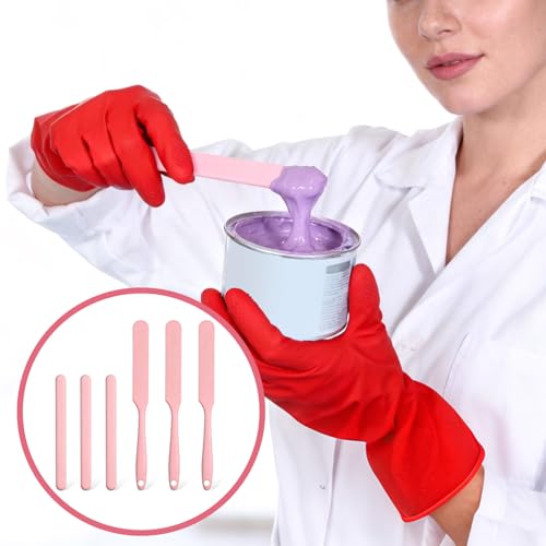6 Pcs Silicone Stir Sticks and Silicone Wax Spatula Set Reusable Hard Wax Stick for Home Hair Removal Body Care (Pink)