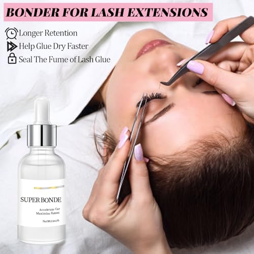 Super Lash Bonder Lash Glue Primer for Eyelash Extensions Kit Instant Cure Adhesive Companion 5 IN 1 Professional Use Only Lash Extension Supplies with Brush Tweezers Applicator