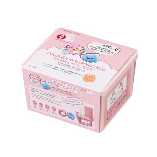 esfolio Made in Korea 30 Sheets Pure Skin Collagen Hyaluronic Acid Essence Facial Mask ? Hydrating Face Mask for Smooth, Firm, and Supple Skin