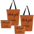 Paterr 2 Sets African Tote Bag for Women Brown Canvas Tote Handbags for Black Girls with Makeup Bag Set Fit Work Travel Beach Laptops with Zip Party Supplies