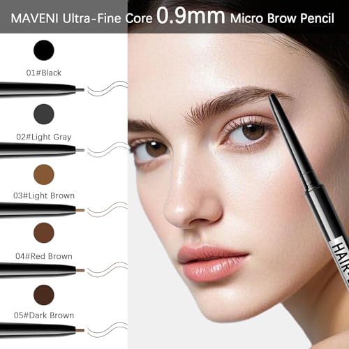 Browcharm Microblading Brow Pencil, 0.9mm Fine Tip, Waterproof Eyebrow Pencil, with 1+1 Same Color Refills, Shapes, Defines, Fills, and Contours for Full, Natural-Looking Brows (05 Deep Brown)