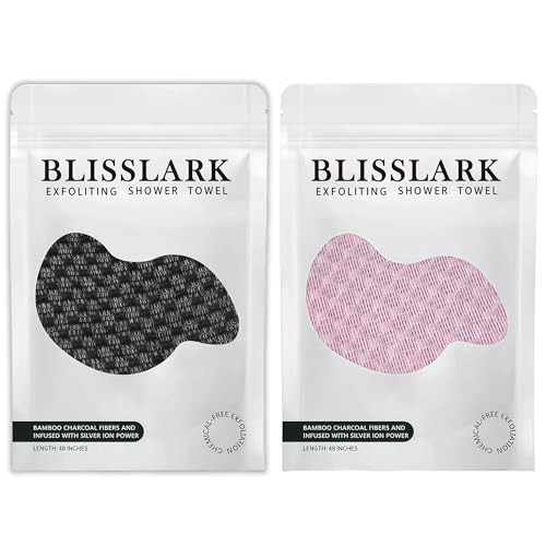 BLISSALRK Exfoliating Shower Towel 48",Premium Scrub Wash Cloth for Body Face, Exfoliating Washcloth for Men and Woman (1, Black+Pink)