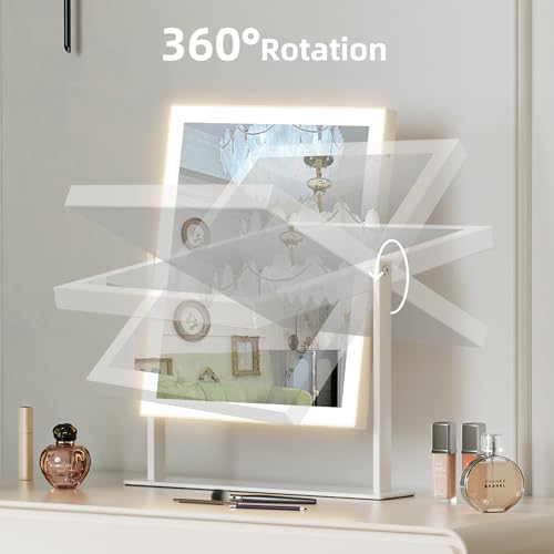 Hansong Vanity Mirror with Lights 11.8"x9.8" Lighted Makeup Mirror with Bluetooth Speaker Smart Touch Control LED Mirror with 3 Color Light Modes Detachable 10X Magnification and 360¡ÆRotation