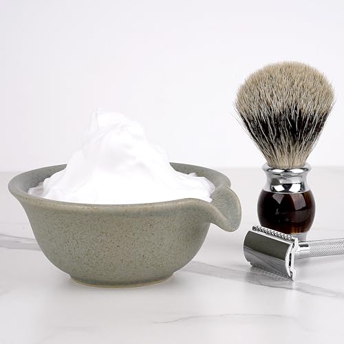 Linkidea Ceramic Shaving & Beard Grooming Bowl for Men, Wide Mouth Lathering Cup for Wet Razors, Traditional Shave Cream Cup (Grey)