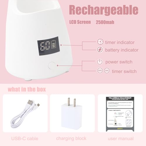 Touch Switch Gel X Lamp, Flash Cure Nail Lamp, Rechargeable Cordless UV LED Light with Timer, Gooseneck Gel Nail Dryer, Fast Curing Lamps for Professional and Home Use