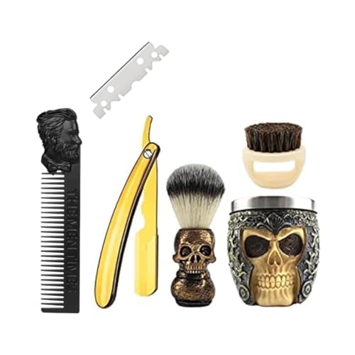 Zenzod ¢â SKULL themed STRAIGHT RAZOR KIT 6 piece Mens shaving set- Barber style for closest Shave possible with a straight edge razor - Perfect straight razor kit for beginners