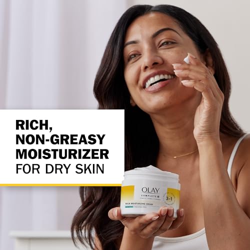 Olay Face Moisturizer,Complete+ Rich Moisturizing Cream-Fragrance-Free,Gentle for Dry&Sensitive Skin,3-in-1 Hydrating to Strengthen,Nourish,Renew-Niacinamide,Vitamin E,&Ceramides,8.5 oz,(Pack of 2)
