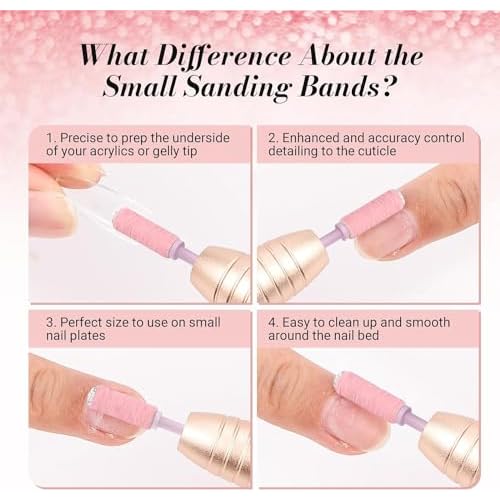 MelodySusie 50 Pcs Nail Drill Bits Small Sanding Bands with 3.1mm Mandrel Bit, 180 Fine Grit Nail File for Acrylic Nails Gel Manicures and Pedicure, Pink (Pack of 2)