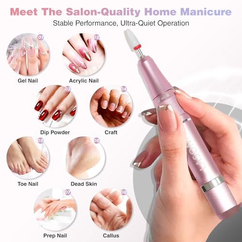 Electric Nail Drill Machine Professional, 35000 RPM Cordless Nail File, Portable Rechargeable Nail Drill and Bits for Acrylic Gel Nails Polishing Removing