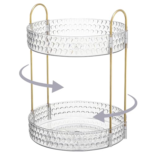 360¡Æ Rotating Cosmetic Display Case, 2-Tier Large Capacity Makeup Organizer for Bathroom Counter or Vanity, Clear White Acrylic Storage Rack for Skincare, Perfume and Beauty Essentials