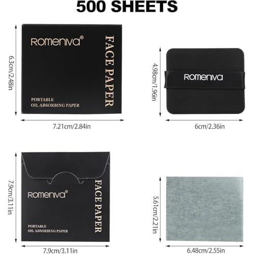 Oil Blotting Sheets for Face - 500 Sheets with Mirror & Puff | Super Absorbent Oil Control Film for Work, Gym & Events | Makeup-Friendly, Natural Blotting Papers for Oily Skin | Women, Men & Teens
