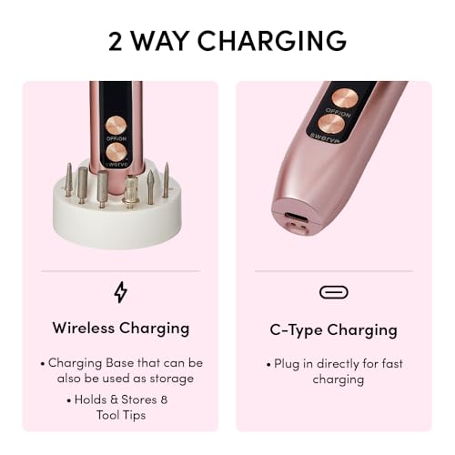 ?clat Cordless Nail Drill Electric File, Professional Efile for Acrylic, Gel, Dip Powder, Portable & Rechargeable Manicure Pedicure Set with LED Light, 7 Drill Bits, Sanding Bands, Brush (Rose Gold)