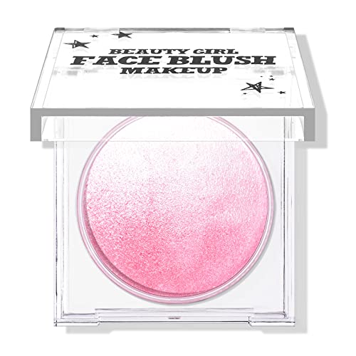 KYDA Pink Baked Blush, Pink Glow Powder for Blush and Highlighter, High Glossy Finish, Lightweight Blendable Shimmer Blusher, Multiuse Baked Powder, 0.53 oz