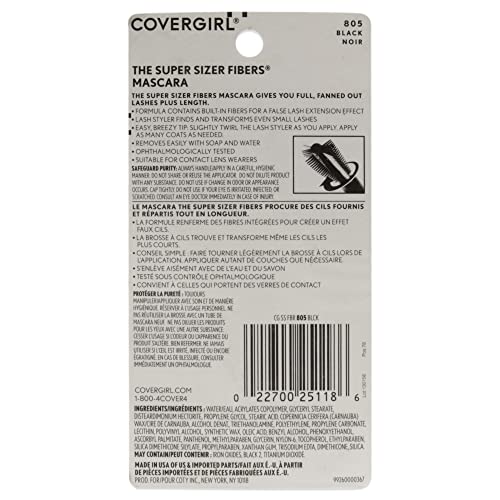 COVERGIRL Super Sizer Fibers Mascara, Black 805, 0.35 Ounce (Packaging May Vary) Volumizing Mascara with Brush
