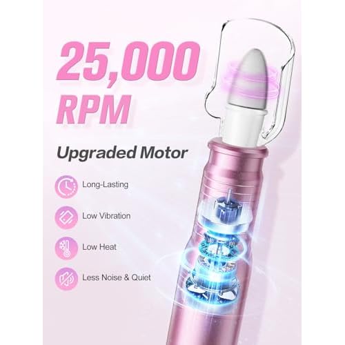 Subay Professional Manicure Pedicure Kit, Electric Nail Drill Set with LED Display, 25000RPM, 11-Piece Attachments Plus 20 Sanding Bands, Nail Grinder Tool for Women Men Baby Pets, with Dust Brush