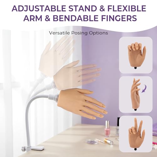 Beginners Practice Hand for Acrylic Nails: Realistic Silicone Nail Hand Practice with Flexible Fingers - Fake Training Hand Mannequin Hand for Nail Techs