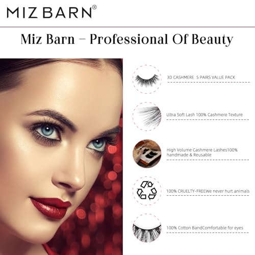 Miz Barn Products 3D Cashmere Dramatic Fluffy Wispy Handmade Reusable False Eyelashes Volume Soft Strip Lashes Multipack 5 Pairs Multi-layered Effect Eyelashes (CG211)