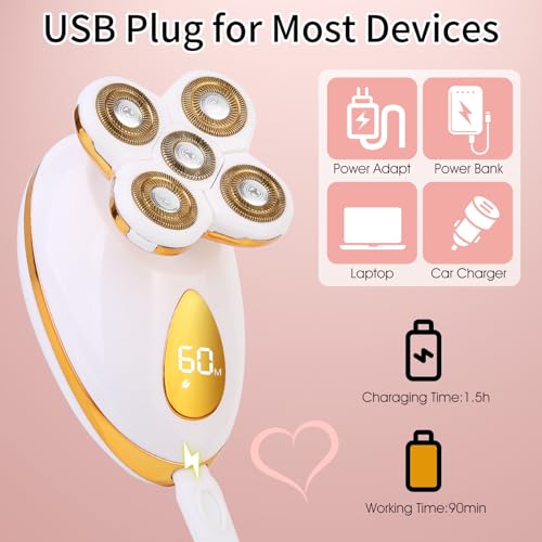 Electric Razors for Women, 5 in 1 Painless Rechargeable Dusk Shaver Womens, Women's Shavers Everything, Lady Leg/Bikini/Face Hair Removal Products, Female Wet Dry Shaving Machine