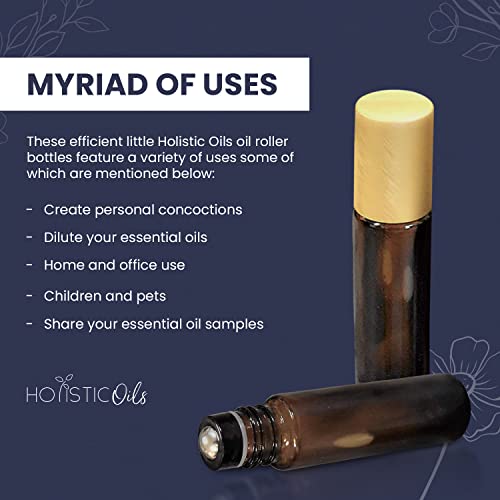 12-Pack 10ml Amber Glass Roller Bottles with Brushed Gold Leakproof Caps ? Premium Empty Roll-On Bottles for Essential Oils, Perfumes, Serums, DIY Aromatherapy & Beauty Products