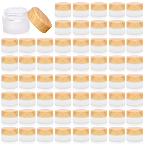 64 Pcs Glass Cosmetic Containers 5 Grams Round Frosted Cosmetic Jars with Leak proof lids Empty glass sample Jars Scrub Balm Lotions Sample Containers for Makeup Lotion Lip Balm Eye Cream