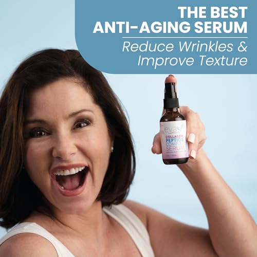 Eva Naturals Multi Peptide Face Serum ? Anti Aging Collagen Peptides for Plump & Firm Skin Elasticity, Wrinkle & Fine Line Renewal, Fragrance Free Firming Facial Skincare - 2 oz