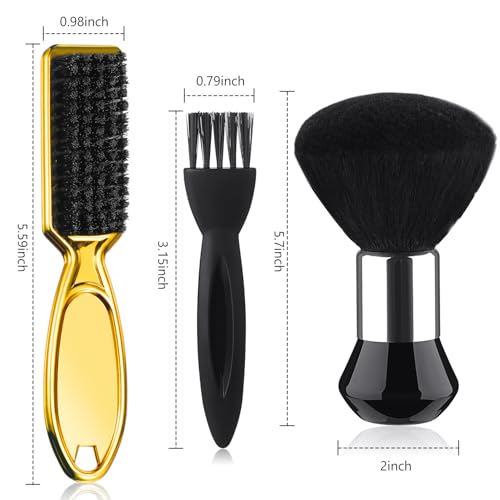 Patelai 3 Pieces Neck Duster Brush Barber Hair Blade Clipper Soft Nylon Trimmer Shaver Razor Cleaning with Storage Bag for Hair Styling(Gold)