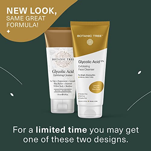 Botanic Tree Glycolic Acid Face Wash - Facial Cleanser For Skin Care, Treatment Scrub, 10% Glycolic and Salicylic Acid 6 fl. oz (2 pack)
