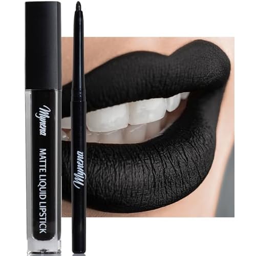 Long Lasting Lipstick with Lip Liner Combo | Waterproof & Transfer-Proof | Comfortable Hydrating with Shea Butter | Bold Pigment Matte Color Lip Stain | Talc-Free & Vegan Product that Performs | Black