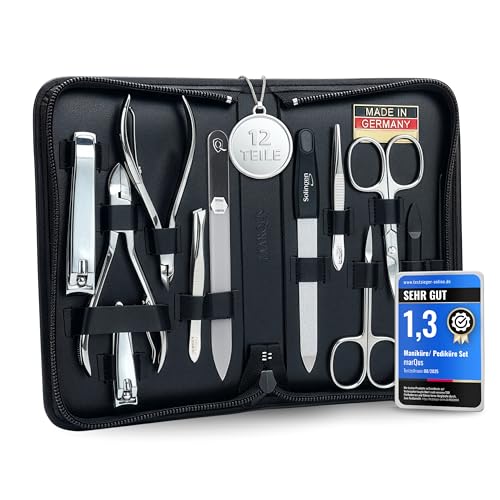 Manicure Set Women and Men ? 12-Piece Professional Grooming Kit with Premium Tools, Genuine Leather Case, and Exclusive Glass Nail File for Hand & Foot Care, German Quality