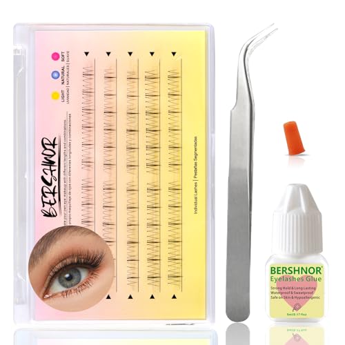 Bottom Eyelash Clusters Kit DIY Individual Eyelash Extensions Bershnor Wispy Natural Look Clear Band Lashes Lower Eye Lashes Bottom Eyelashes Kit 4mm-6mm