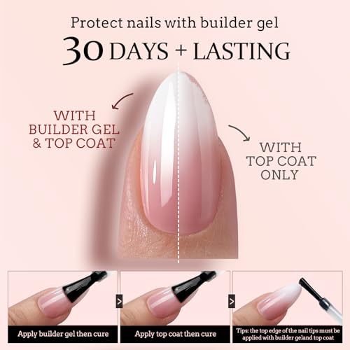 btartboxnails Pink Long Square Ombre Nails XCOATTIPS and Nail Gel Glue, Builder Gel, Top Coat Set