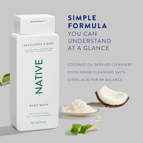 Native Body Wash Contains Naturally Derived Ingredients | For Women & Men, Sulfate, Paraben, & Dye Free Leaving Skin Soft and Hydrated | Eucalyptus & Mint 18 oz